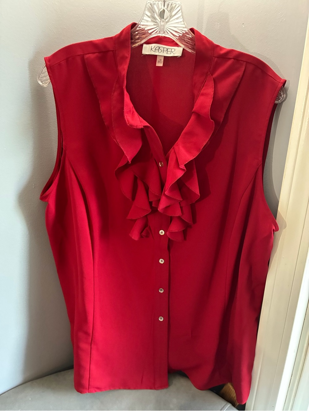 Kasper Sleeveless Ruffle Button-Front Blouse in Red